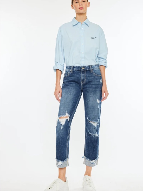 KanCan Denim - KanCan Distressed Dark Blue Boyfriend Jeans